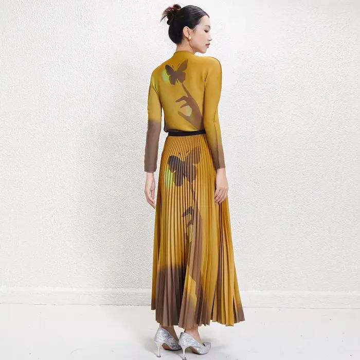 Livraison rapide ensembles de jupes femmes 2 pièces tenues Miyake conception plissée automne ensembles femmes 2025 jupe ensemble pour les femmes