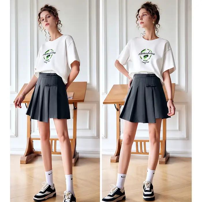 Jupe plissée OLrain pour femme, style français, gris anthracite, taille haute, effet rajeunissant, collection été 2026, modèle O22XB01132