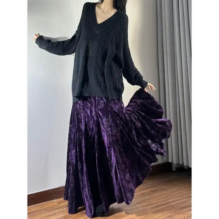 Jupe longue en velours taille haute