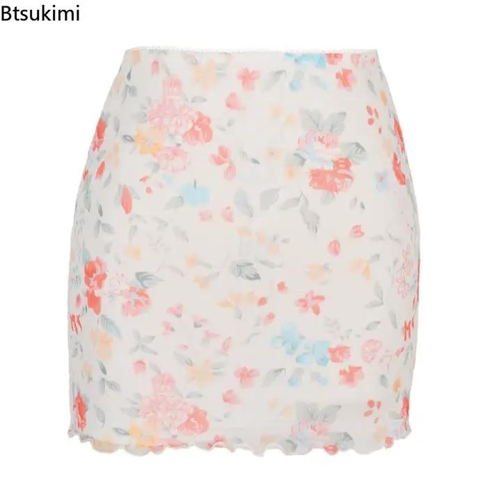 Jupe Courte Femme Imprimé Floral en Maille Double Couche Taille Haute Nouvelle Collection Été 2026 Streetwear Soirée Club Vintage Y2K