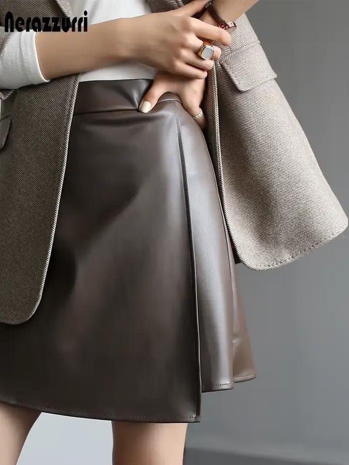 Nerazzurri printemps mini jupes en simili cuir pour femmes 2021 marron jupe courte