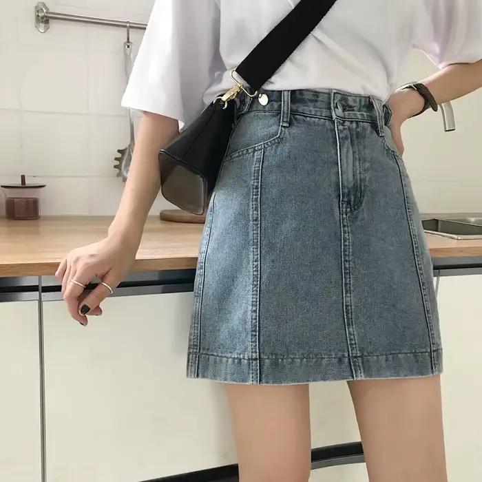 Jupe en jean taille haute A-Line pour femmes, été, printemps, 2024