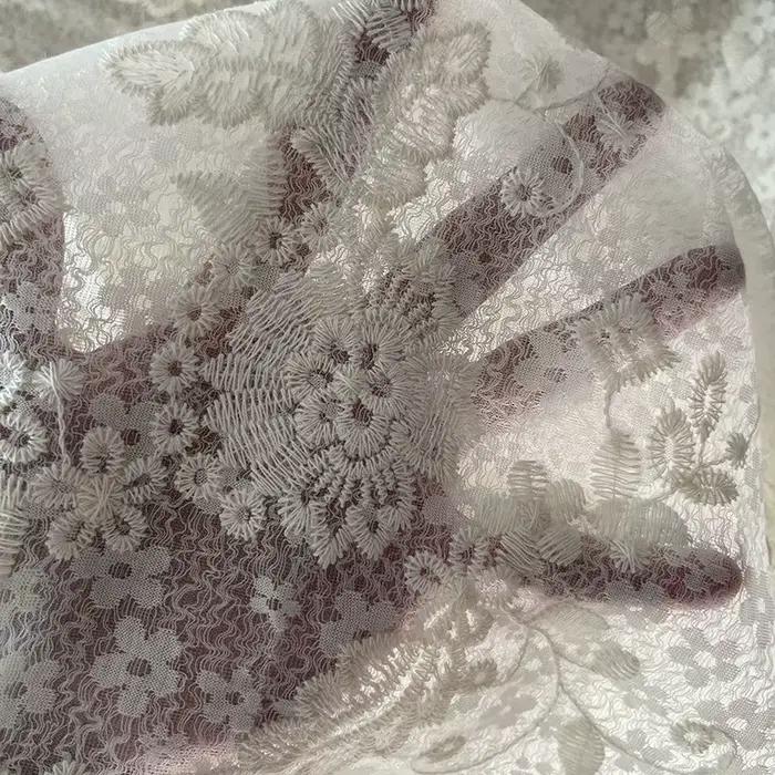 Tissu en dentelle et maille brodée florale, pour robe de mariée, jupe, tissu fait à la main, matériel de couture