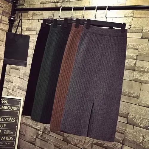 Jupe tricotée épaisse et chaude en coton pour femmes junior automne hiver affinant la silhouette confortable et élégante