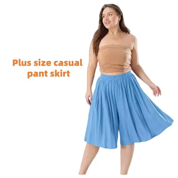 Shorts-jupe ample pour femme en coton polyester élasthanne style décontracté et plissé pour les journées estivales grandes tailles
