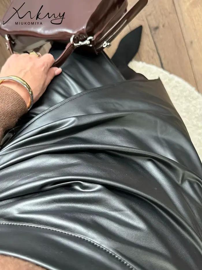 Jupe Fendue en Cuir PU Noir pour Femme