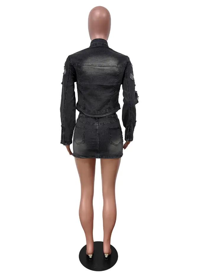 Ensemble jupe en jean pour femmes
