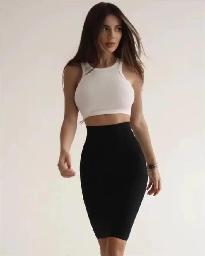 Jupe crayon en tricot longueur genou pour femmes