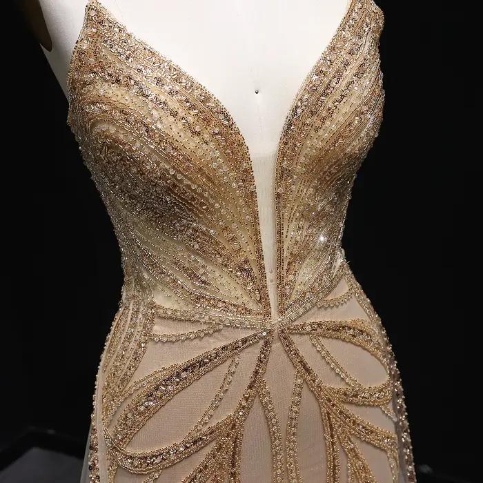 Sharon Said Champagne longue robe de soirée avec surjupe de luxe sirène femmes robes de soirée formelles de mariage SS068 personnalisé