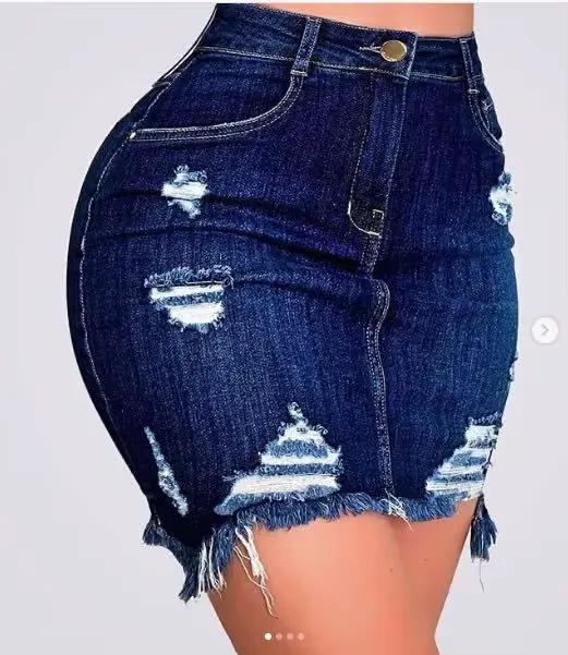 Jupe en jean femmes jupes d'été trou taille haute Stretch déchiré poches en détresse lavé hanche enveloppement au-dessus du genou 2025 Streetwear