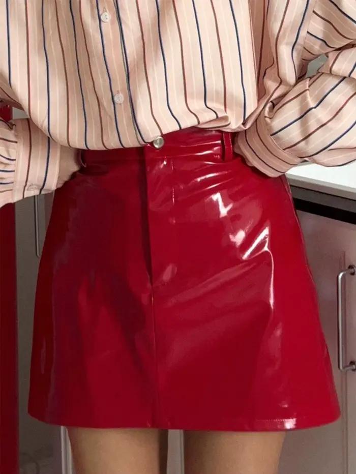 Mini jupe en cuir PU rouge Sexy pour femmes