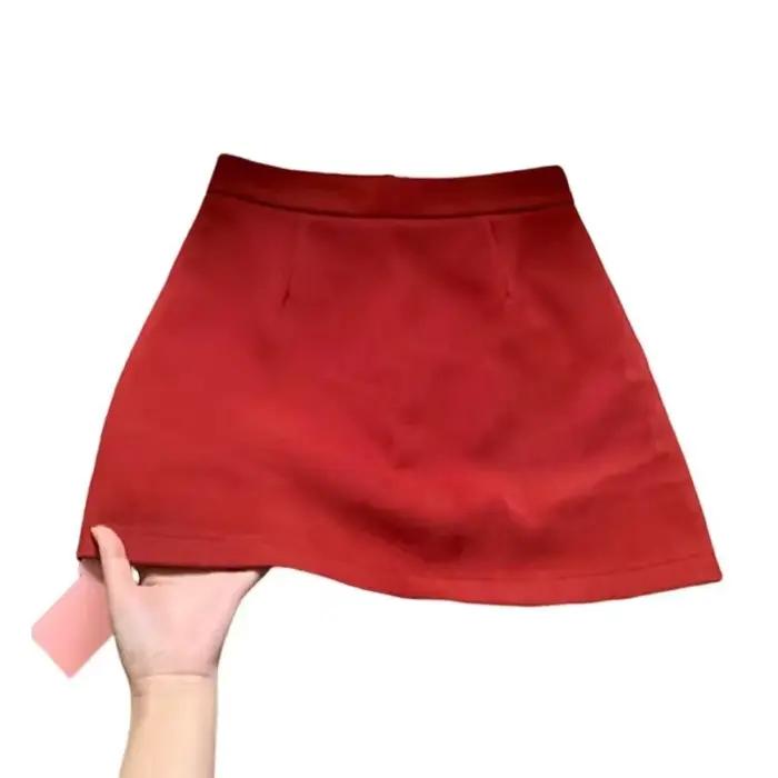 Mini jupe trapèze rouge taille haute pour femmes