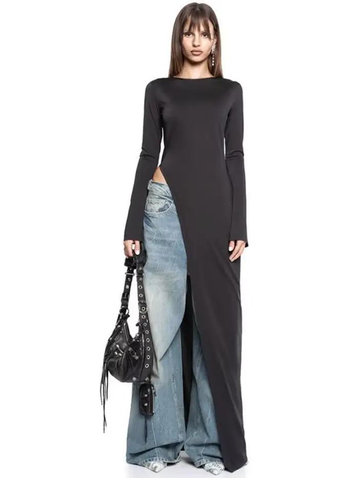 Robes longues noires solides pour femmes