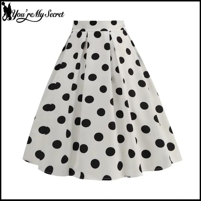 Jupe polyester vintage à pois pour femmes années 50 et 60, robe pin-up rockabilly pour fêtes et soirées