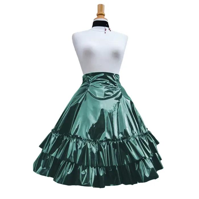 Jupe plissée en cuir PVC brillant vintage