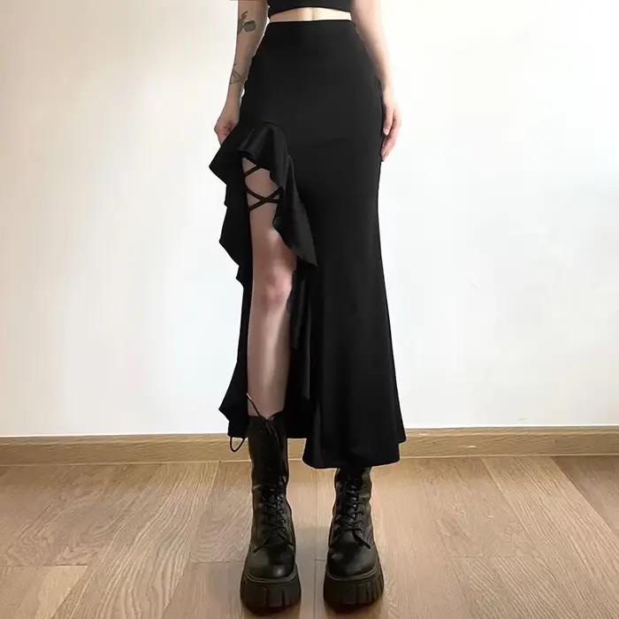 Jupe mi-longue taille haute pour femme