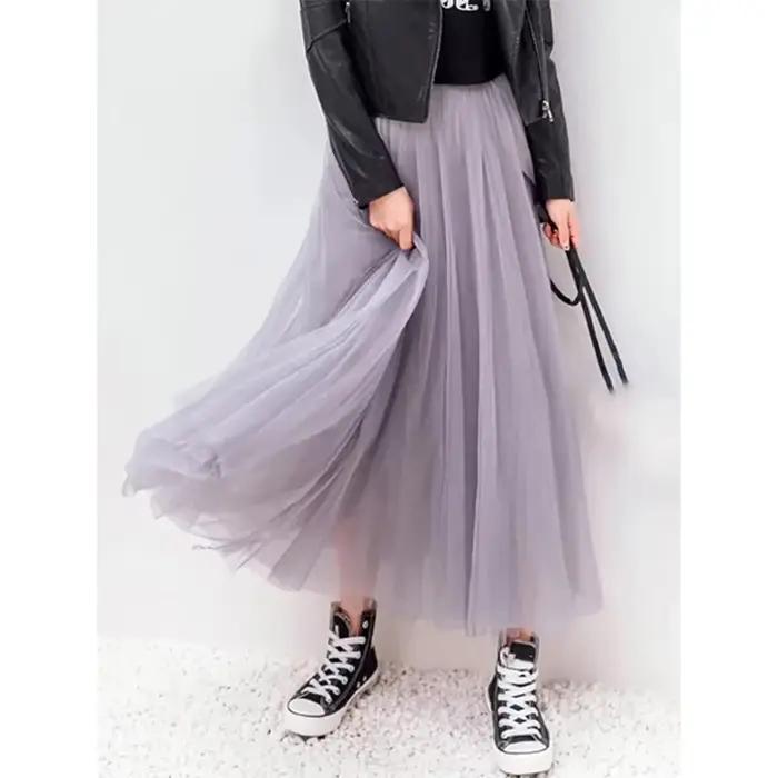 Jupe Vintage en Tulle pour Femme, Style Streetwear, Taille Haute Élastique, Plissée en Maille, Élégante Coréenne, Coupe Trapèze, pour l'Été et le Bureau