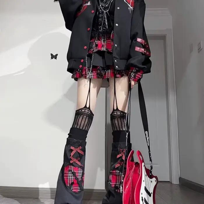 Sous-culture gothique irrégulière rouge imprimé à carreaux Mini jupe gâteau à volants Kpop Dance Rock Y2k Hot Girl Kawaii jupes de Style japonais années 90