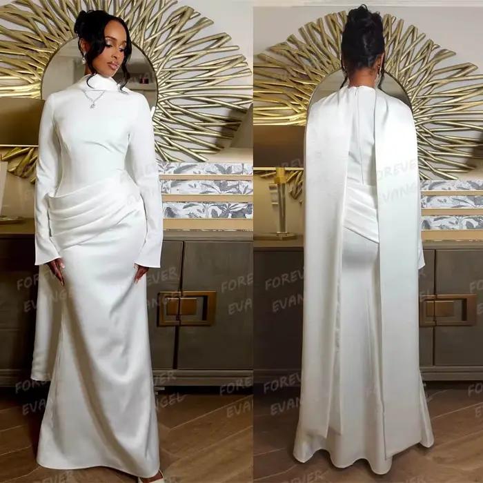 Robes de mariée simples en satin pour femme, sexy, à col montant, style sirène, formelles, à manches longues, Vestidos De Novia, personnalisables pour les fêtes