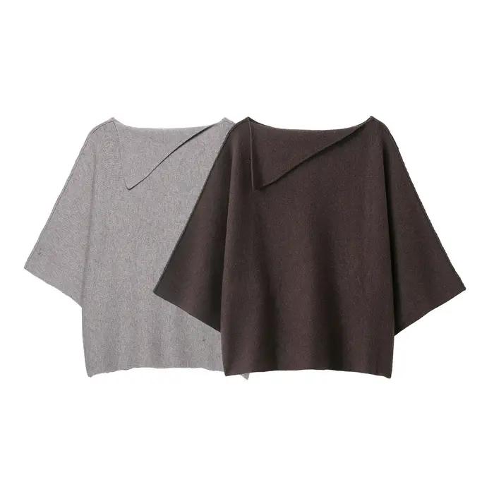 Ensemble élégant jupe midi et pull tricoté pour femme – Nouvelle collection automne – Col roulé et jupe midi en polyester couleur unie
