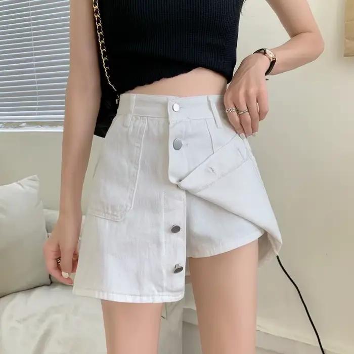 Jupe courte en jean taille haute pour femme