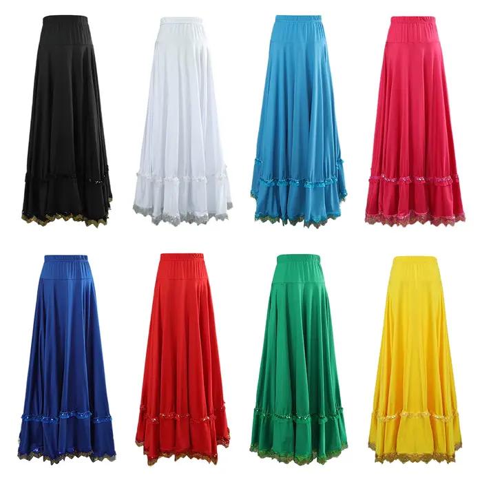 Femmes jupe de danse Flamenco cercle complet taille haute à volants jupes Maxi ventre carré
