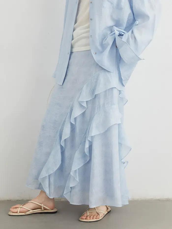 CHIC VEN – jupe coréenne pour femmes, couleur unie, ample, décontractée, nouveau Design, ligne a, demi-jupe fendue, bord à volants, printemps été 2025