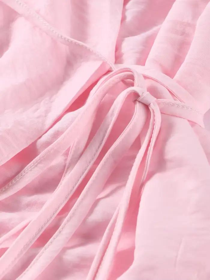 Mode col en v à lacets haut jupe femmes ensemble élégant solide longue chemise sans manches