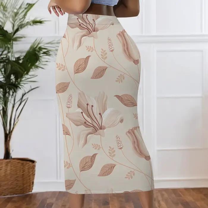 Jupe midi florale, jupe crayon vintage à imprimé lys