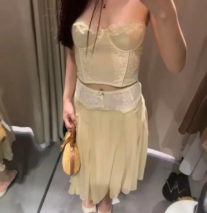 Jupe plissée en dentelle patchwork pour femme
