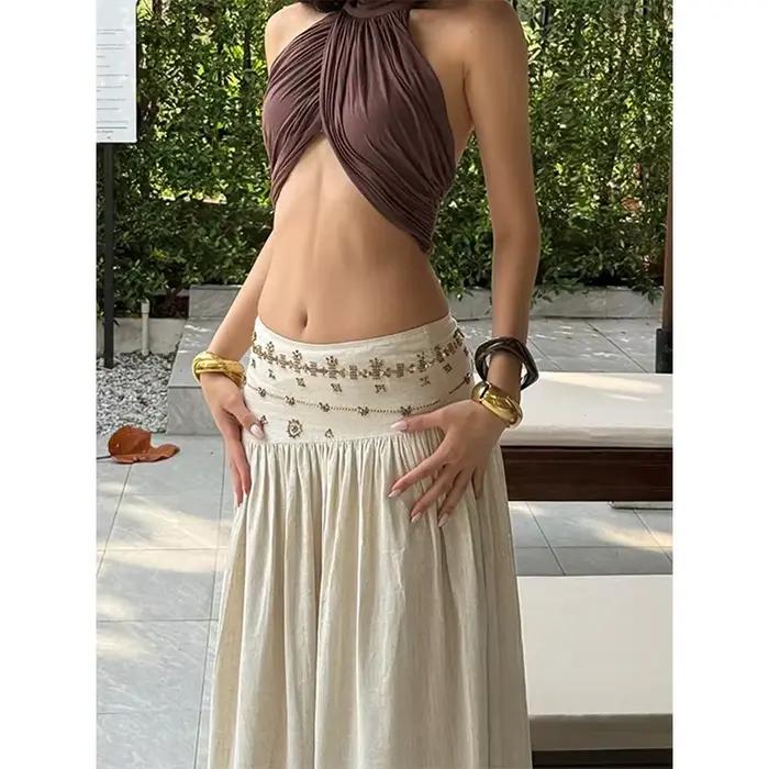 Jupe midi vintage à perles pour femmes