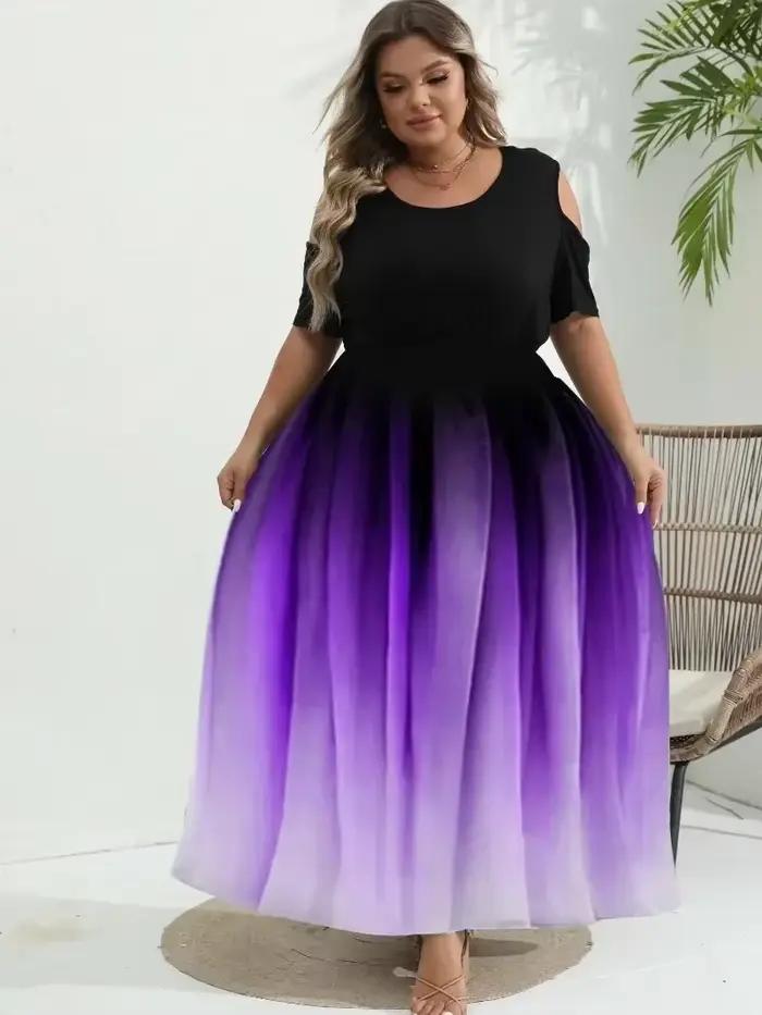 Robe longue à imprimé arc-en-ciel élégante en polyester pour femmes grandes tailles occasions spéciales soirée星空彩虹印花长裙女士大码优雅场合晚会专用