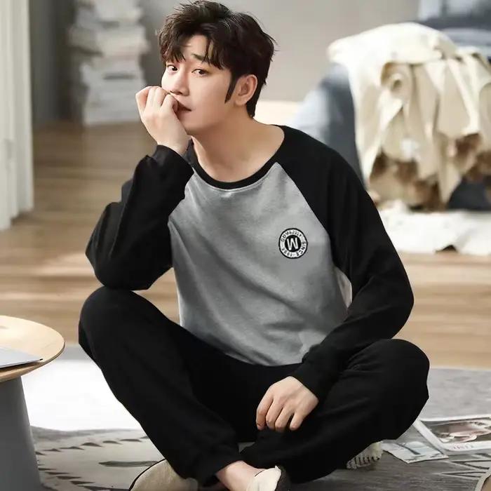 Pyjamas hommes manches longues et pantalons printemps et automne Style Simple et respirant vêtements de nuit étudiant jeunesse vêtements de détente vêtements de nuit