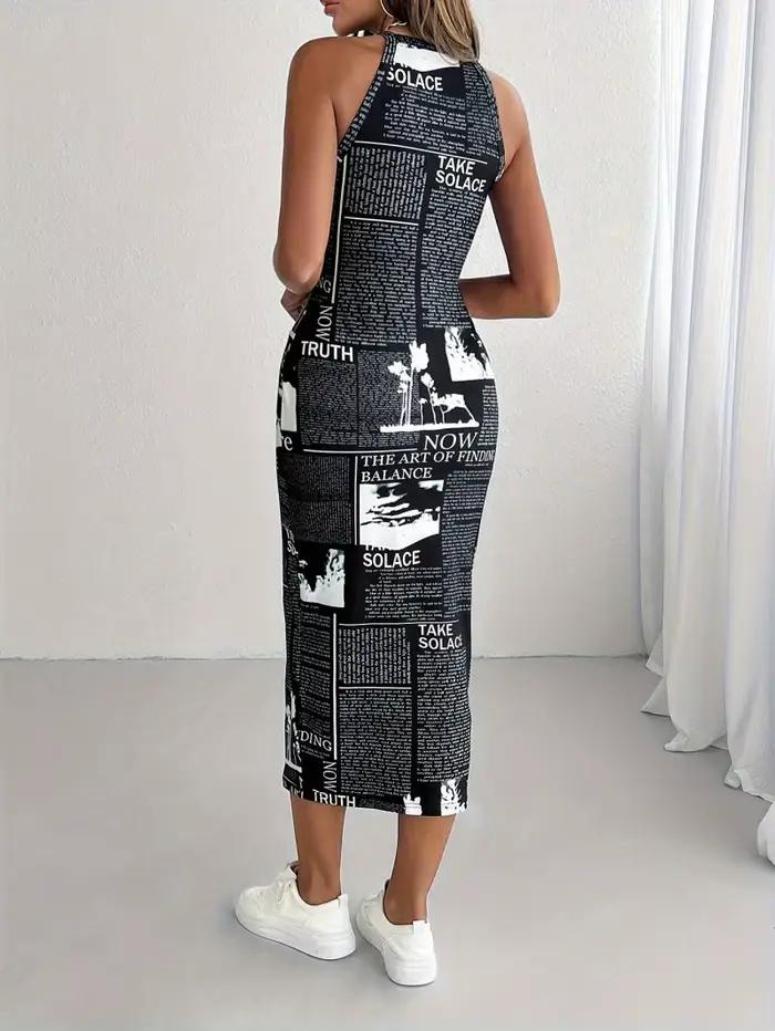 Robe moulante mi-longue sans manches à col halter pour femme