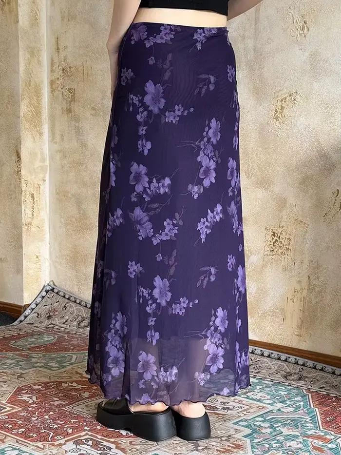 Jupe longue en maille florale pour femme
