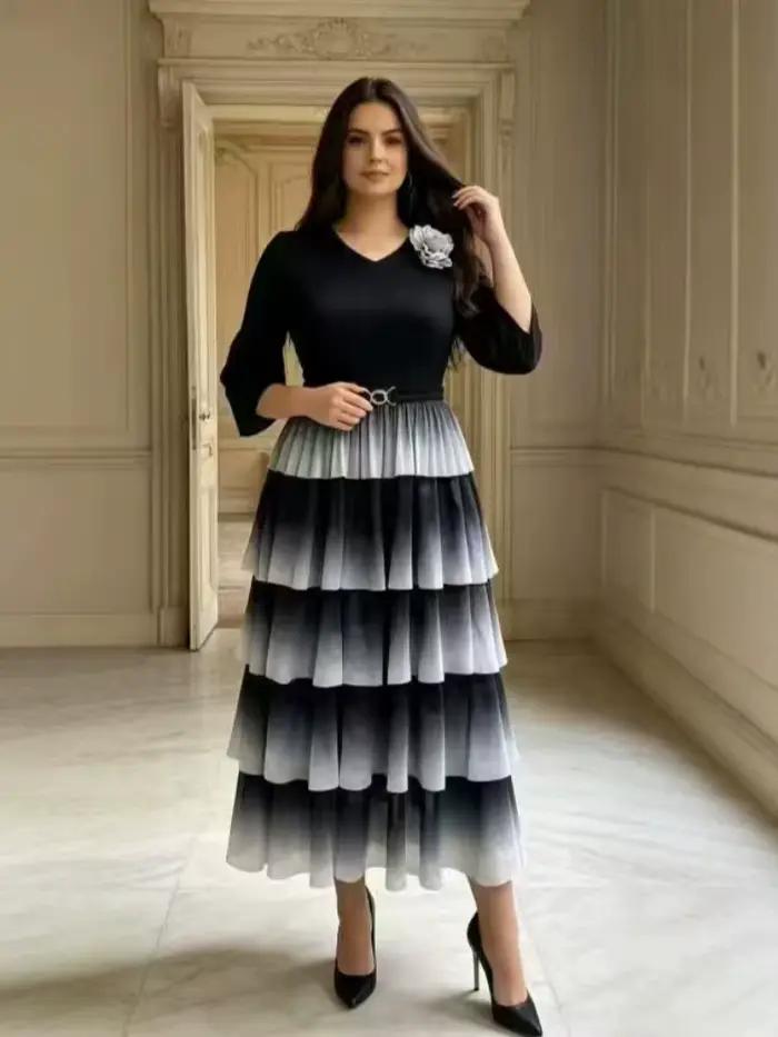 Jupe plissée Miyake effet deux pièces dégradé élégant pour femmes polyvalente printemps automne