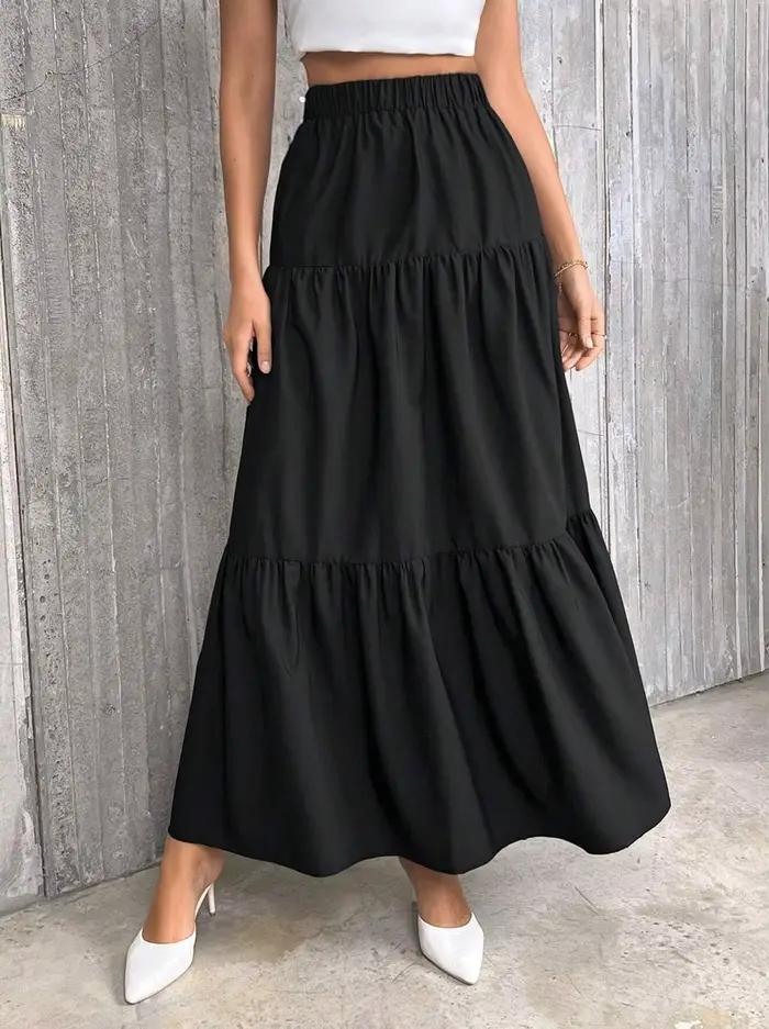 Jupe à ourlet à volants pour femmes trapèze taille haute uni décontractée et polyvalente pour tenues quotidiennes occassions spéciales