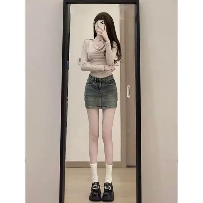 Mode taille haute Mini jupe a-ligne rétro Jean