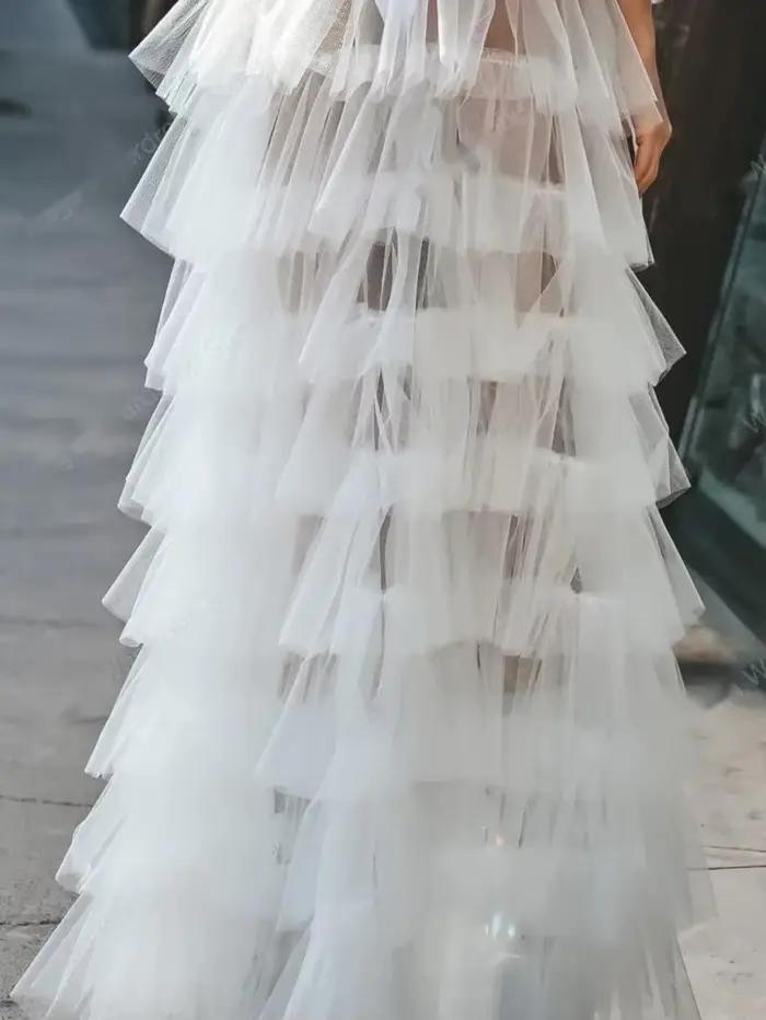 Jupe portefeuille en Tulle blanc à volants pour femmes