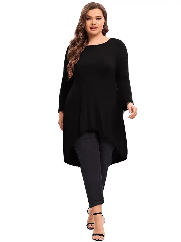 Tunique ample à manches longues pour femmes, grande taille, chemisier, Long, coupe basse, évasée, grande taille, 5XL, 6XL, 7XL, 8XL