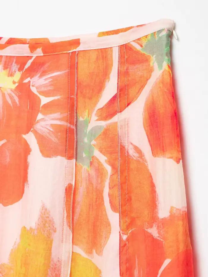 ZEAINS Nouvelle Collection Été 2026 – Jupe Mi-Longue Évasée Imprimée Fleurs Style Vacances pour Femme