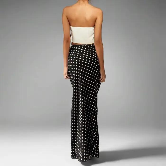 Mince Polk Dot jupe longue noir Chic élégant Vintage hanche taille haute rue Maxi jupes bureau dame trajet Streetwear 2025 décontracté