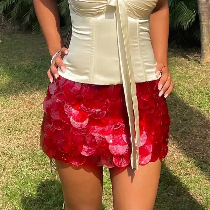 Chic fille fête Rave paillettes Mini jupes femmes Sexy taille basse
