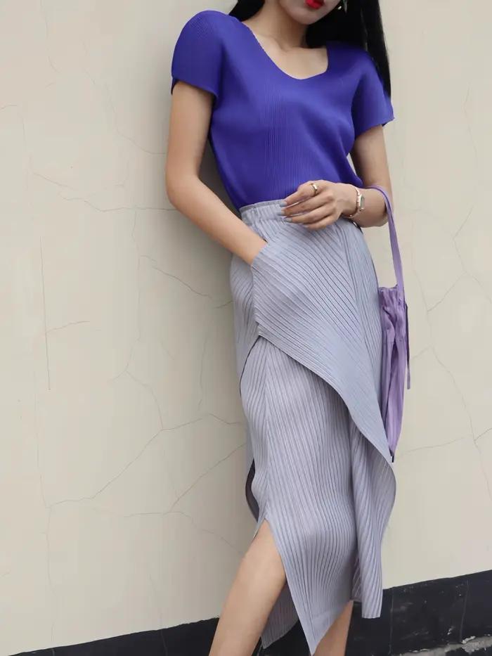 Miyake jupe plissée irrégulière femmes 2025 printemps été mode coréenne casual jupes plissées droites