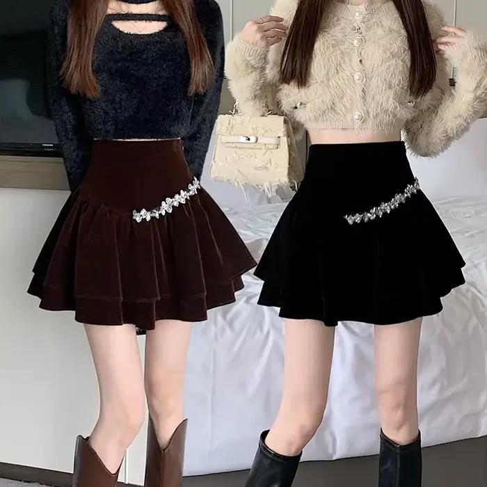 Mini jupe en velours taille haute pour femme
