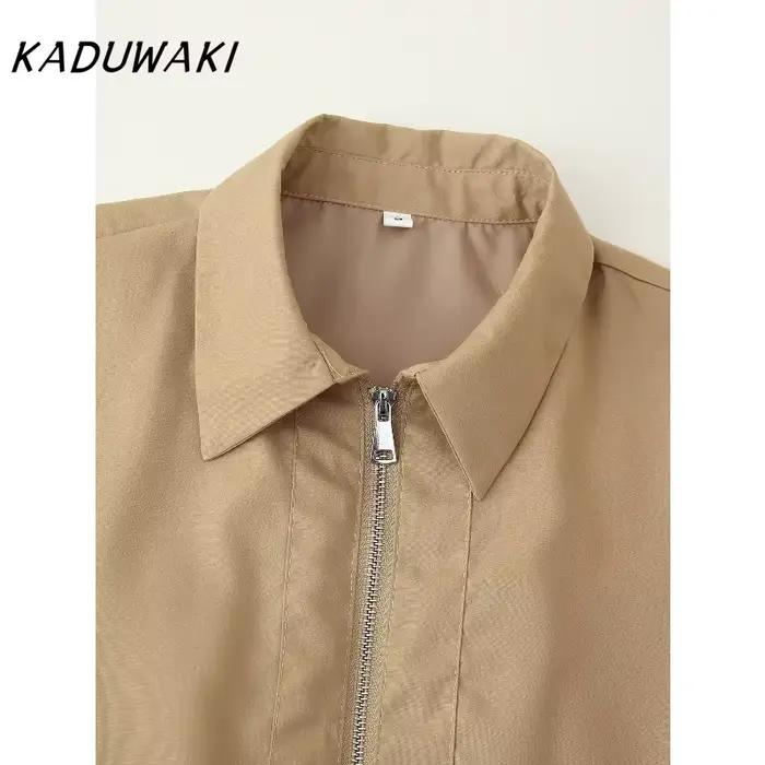 KADUWAKI automne femmes jupe ensemble fermeture éclair manches courtes veste taille haute plissée lanterne Pod demi fleur bourgeon décontracté jupe longue
