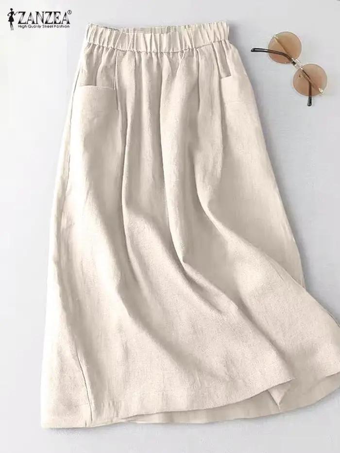 ZANZEA femmes une ligne coton Jupe taille élastique