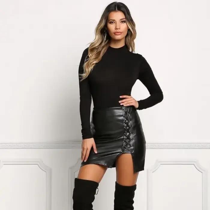 Mini jupes en cuir PU noir pour filles
