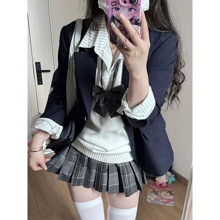 Nouvelle Mini-jupe Plissée Kawaii à Carreaux pour Femme, Style Lolita Cutecore avec Nœud, Taille Haute, Coupe Évasée, Style Harajuku Japonais JK, Été