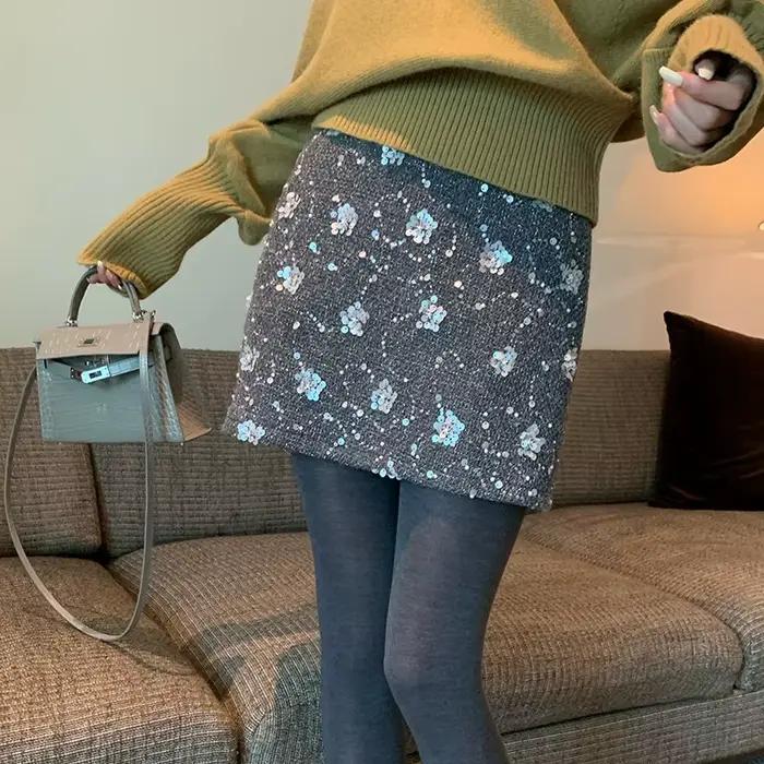 Jupe taille haute à paillettes pour femmes